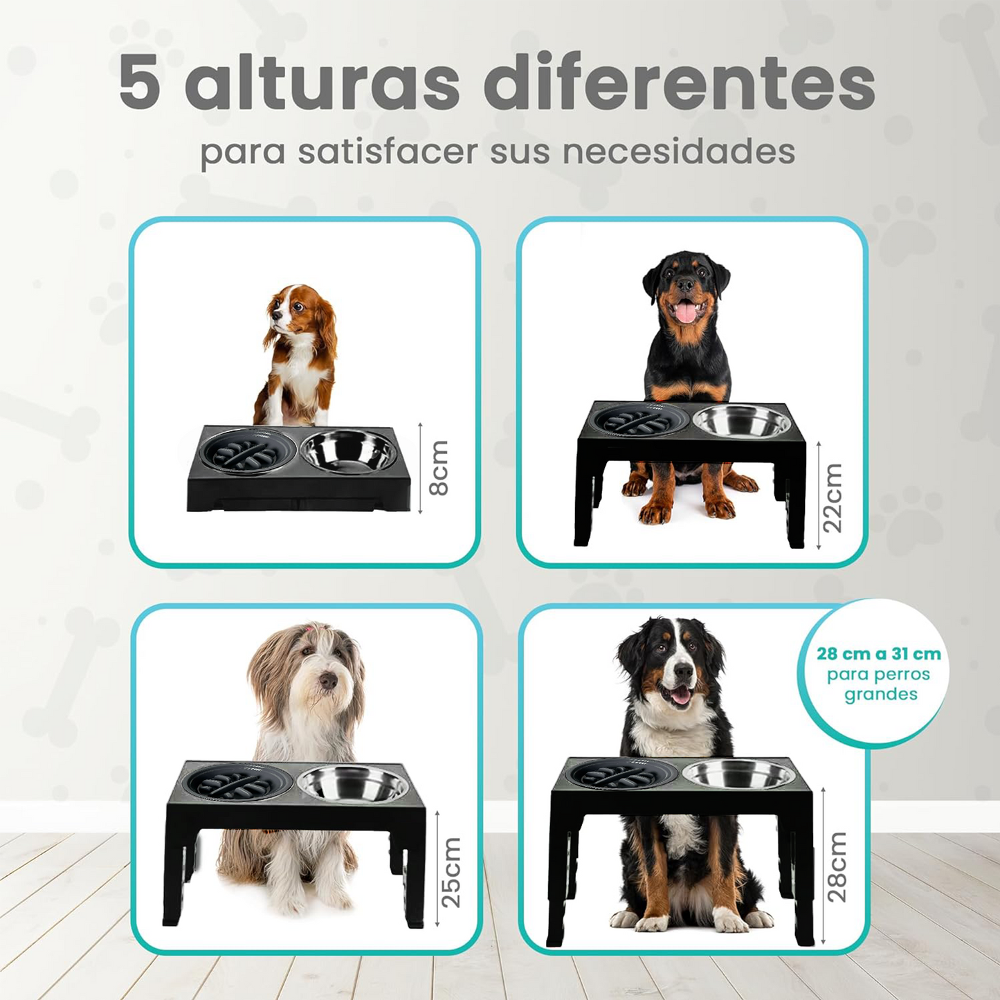 COMEDERO PERRO 5 ALTURAS (PACK DE 2 UNIDADES AL 50% DESCUENTO=40,99€)