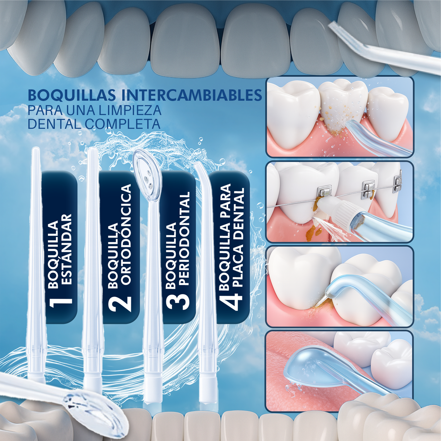 IRRIGADOR DENTAL PORTATIL DE 5 MODOS + 4 BOQUILLAS